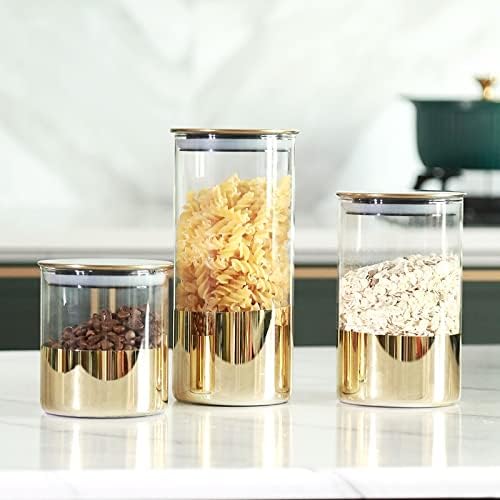 GANFANREN dekorativne tegle Zlatna staklena zatvorena limenka posuda za čuvanje kafe u zrnu Snack rezervoar
