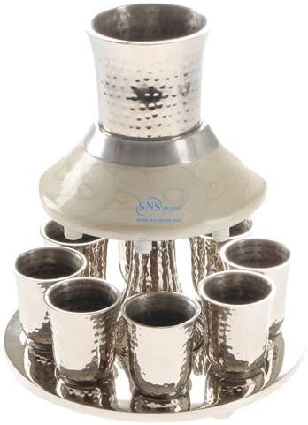 SNSArts & amp; Judaica lijepa Aluminij vino šestar sa 8 male šalice 21cm-Pearl