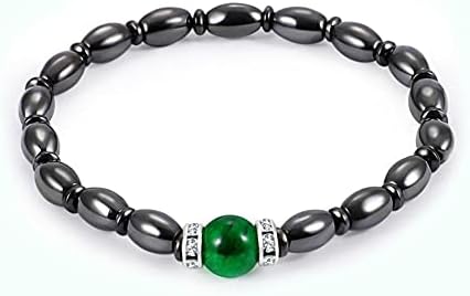 Plplaaobo HEMATITE narukvica, magnetna terapija HEMATITE narukvica za mršavljenje mrlja nakita s zelenim umjetnim draguljem