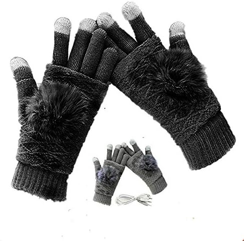 Ženske i muške USB grijane rukavice Mitten zimske ruke tople laptop rukavice, 2 pakovanja Pom pletenje ruke puni i napola grijani grijaći grijanje toplijeg dizajna za pranje