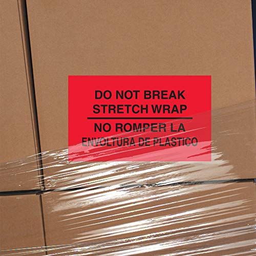 Aviditi Tape Logic 3 x 5, Do Not Break Stretch Wrap/No Romper La Envoltura De Plastico fluorescentna Crvena dvojezična naljepnica, za otpremu, rukovanje, pakovanje i selidbu