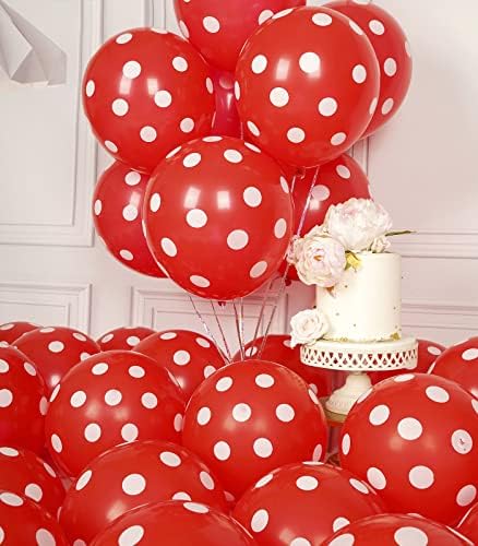63pcs crveni polka balloni 12 inčni baloni za balone za ručnu slušanju balona za rođendanske zabave