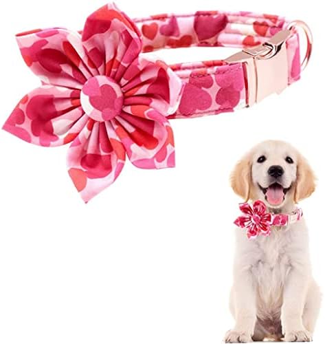 HFDGDFK Valentines Pink Heartski ovratnik za pse sa lukom kravate Cvjetni ovratnik za veliki Srednjeg malog psa