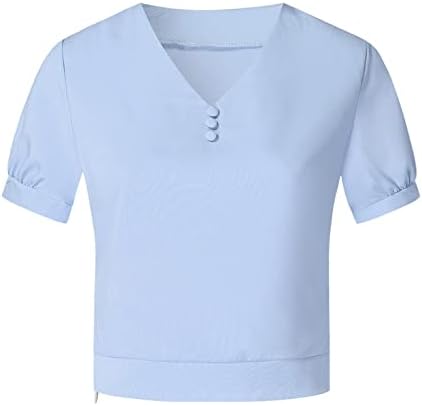 Ženske osnovne majice Vintage Slim Tees Ljeto Čvrsta tunika T košulje Ležerne prilike za radne vrhove Button Bluza s kratkim rukavima