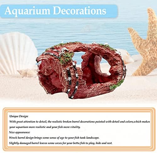 NGeGe 1kom akvarijumski ukrasi-Ornament akvarijuma sa slomljenom Bačvom, ukrasi akvarijuma za ribu za riblju pećinu Hide Hut
