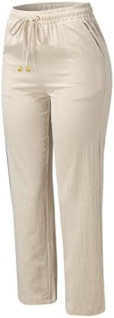 Ženske lanene pantalone letnje ravne pantalone sa širokim nogavicama sa vezicama sa visokim strukom pantalone