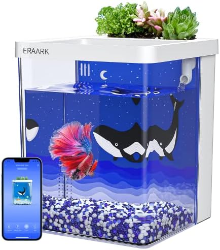 Eraark Smart aquarium kit 1,5 galona Betta akvarijum samočišćenje, podržava Bluetooth, akvarijum sa Filterskim