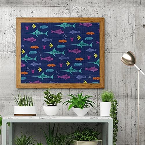 Tropsko morsko riba 5D DIY bušilice Dijamantni setovi za oblikovanje kristalnog veznog zida Framed Viseća umjetnost za uređenje domaće spavaće sobe 16x20 inča