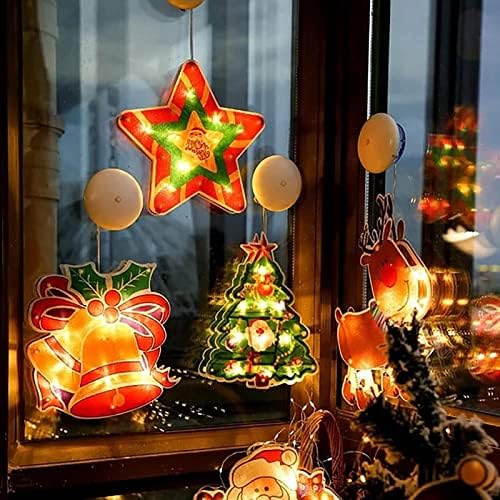 iYBWZH Božić prozor aranžman Sucker viseća svjetla LED niz svjetla Santa snjegović Božić ukras soba cijev