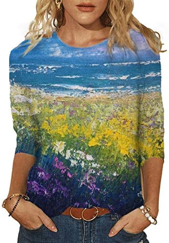 Žene 3/4 rukava za majicu Tie dye bluza TEE Rhinestone Tunic Tops V izrez cvjetni tinejski tines bluze ljetne