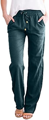 Kcjgikpok Plus Size lanene pantalone, čvrstog elastičnog struka sa širokim nogama na vezicama lanene pantalone