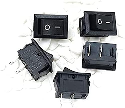 Agounod Rocker Switch 5pcs Black Push Button Mini prekidač 6A-10A 250V KCD1-101 2Pin Snap-in / Off Rocker