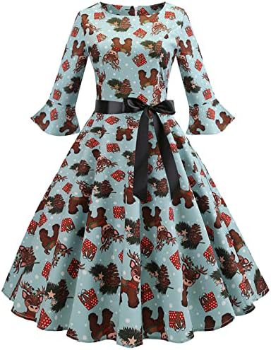 Ženska Božićna ljuljaška Moda Patchwork 1950-ih Vintage Čajna haljina 3/4 Rockabilly maturska haljina za