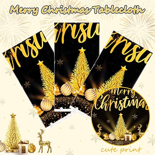 Bkeecten 3pack sretan Božićni ukrasi crne boje i zlatne tablice, plastični pravokutnik stolnjak za jednokratnu