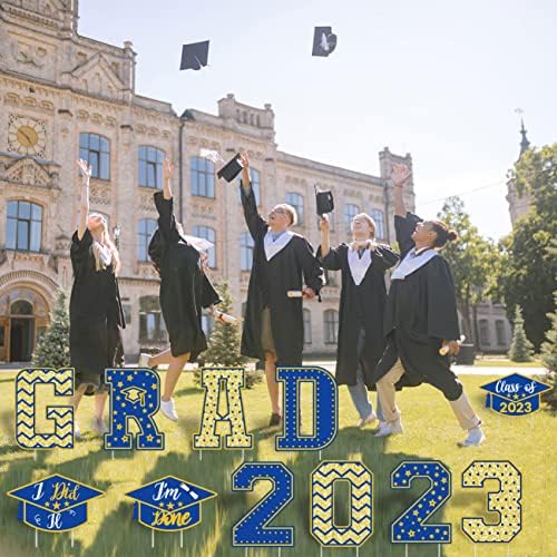 2023. Diplomiranje dvorišta znakovanje plave i zlato čestitaju za travnjake za diplomiranje sa 22 uloga