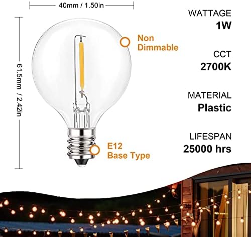 Zamjena Visther LED G40 sijalica, E12 osnovna kuglasta sijalica, idealna za Vanjska žičana svjetla, 1w,