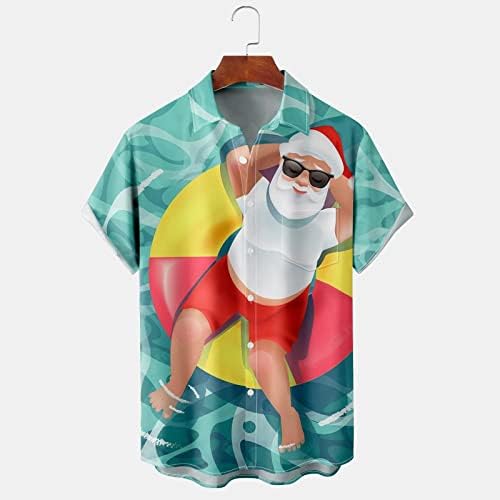 XXBR božićni muški gumb niz majice kratkih rukava, smiješne Xmas Santa Claus Print Bowling majica za zabavu Dizajnerska majica