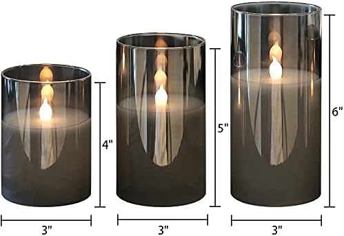 KunSween Grey Glass flameless Candles sa daljinskim, treperavim realističnim LED baterijskim stubovima