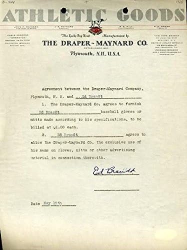 Ed Brandt D.44 Rijetki potpisan JSA Order 1928 Draper Maynard Pismo Autogram