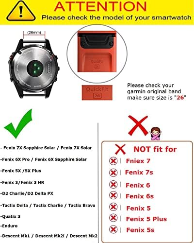 Olytop Fenix ​​7x / Fenix ​​6x / Fenix ​​5x Watch Trake, 26 mm Kuka i petlja Brzi noy najlon ultralight