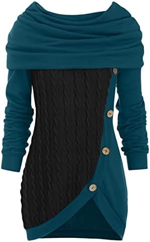 Nokmopo ženske košulje plus veličina O-izrez dugih rukava čvrstog botona Pachwork asimetrični vrhovi džemper