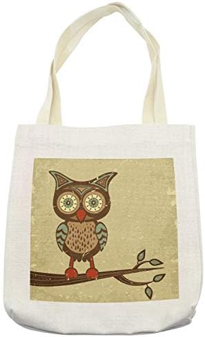 Torba Ambesonne Owl, Sova sjedi na grani Eyesight životinjski Humor Pastel Retro moderna grafika, Platnena