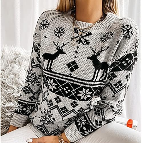Ymosrh ženski džemper plus veličina casual okruglog vrata dugih rukava s dugim džemperim vrhom džempere