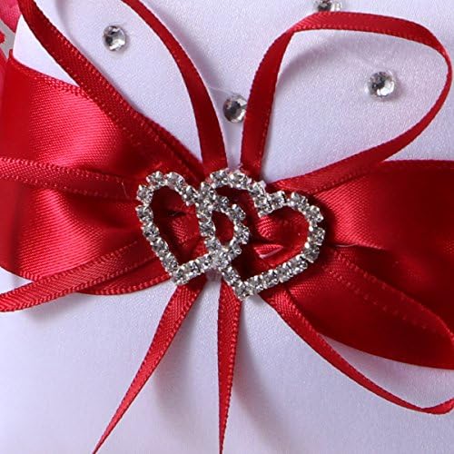 Vosarea jastuk za vjenčani prsten, bijeli crveni Svadbeni prsten držač jastuka dvostruko srce kutija za