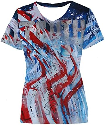 NaRHbrg američka zastava T Shirt žene 4. jula majice kratki rukav V-izrez majica labave Casual bluze Patriotska