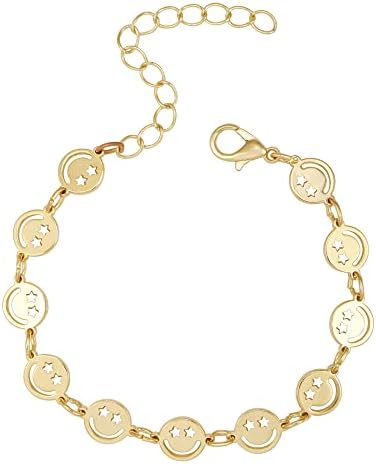 Zlatni srebrni Smiley nakit narukvice lanac za žene, Preppy narukvica slatka Funny modni trendi pozlaćeni