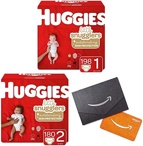 Huggies little Snugglers pelene za bebe, Veličina 1, 198 Ct & amp; Veličina 2, 180 Ct, Jednomjesečna zaliha