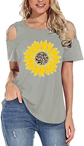 SmallYin ženske ljetne majice Casual kratki rukav V vrat tunika Strappy hladno rame cvjetni Print labavi