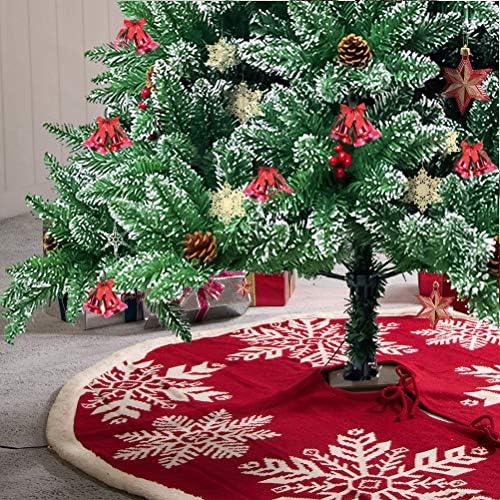 Glitzhome 48 pletena suknja od crvene božićne stablo sa uzorkom snježnim pahuljicama za Xmas zimski odmor
