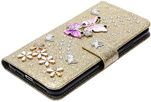 Futrola za iPhone 11 Pro Max futrola za novčanik, 3D Glitter Diamond Flower Butterfly dvoslojni PU kožni