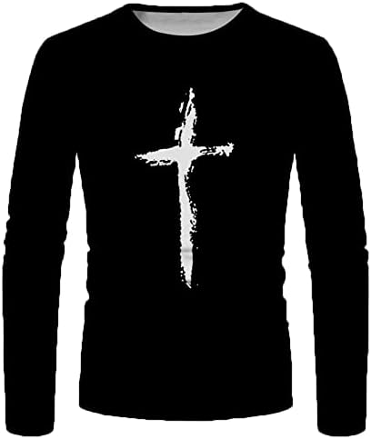 Wocachi Soldier Long Sleeve T-Shirts for Mens, Spring 3D Street Faith Jesus Cross Print Workout Athletics