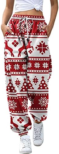 Ženski božićni duksevi Joggers casual visoki struk povuče na baggy teretni pantalone snježne pantalone sa