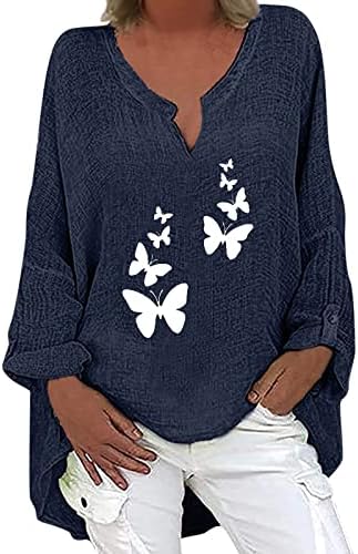 Košulja s dugim rukavima Ženska dugi rukav V izrez Patterfly uzorak tiskani nepravilni hem top majica casual