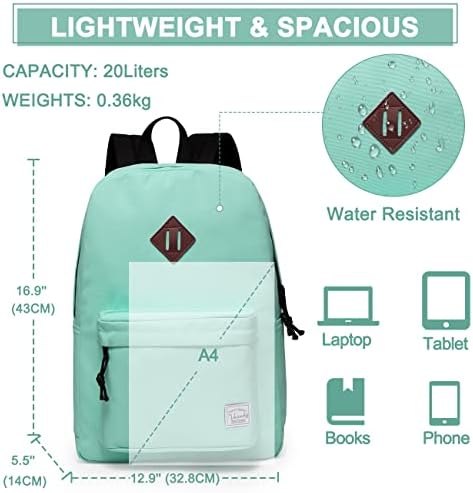 VASCHY lagani ruksak za školu, klasični osnovni vodootporan ležerni paket za putovanje sa bočnim bočnim