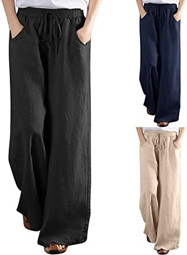 Meymia Womens Pamučne pantalone, 2023. ljetne žene casual visoki struk široki nogovi na rastezama Yoga Pant