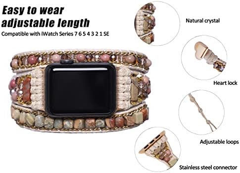 Ručno izrađeni boho satovi Kompatibilan sa Apple Watch, narukvicama perle za Apple Watch Bands, 38 mm /