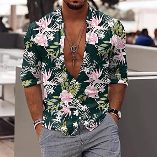 Xxbr muške casuni majice s dugim rukavima Tropsko drvo tiskano plaže za plažu Lapel ovratnik Dizajner Havajska