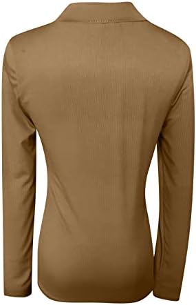Ženski rukav izrez dugih rukava na vrhu pulove na vrhu Slim Fit Osnovne čvrste lagane udobne majice s rebrastim