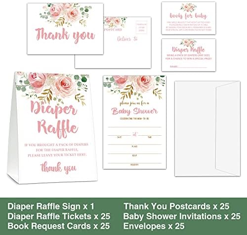 Baby Shower Cards Kit - Boho Floral Set od 25 pozivnica za tuširanje beba sa kovertama, znak za tombolu