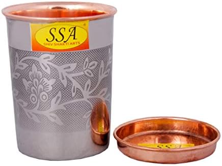 Shiv Shakti Arts Steel Copper Glass / Tumbler | Designer Glass with Lid-Use in Hotel, resturants Drinkware-Set
