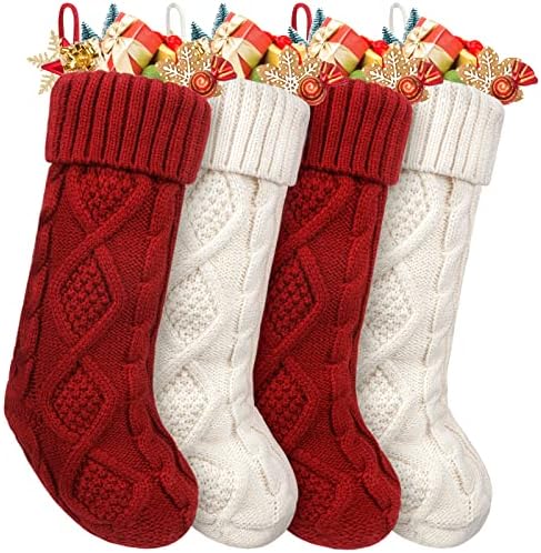 Božićne čarape, homebros 4 pakete Obiteljske božićne čarape 18 inča Veliki klasični kabl pletene božićne