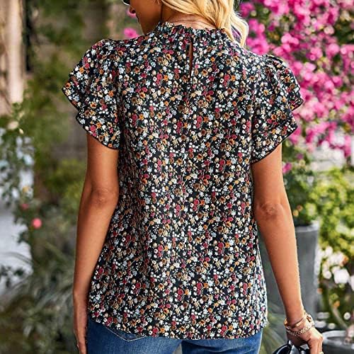Ženski ležerni ljetni vrhovi ruffle kratki rukav ruga bluza 2023 modne boemske cvjetne šljokice za bluze