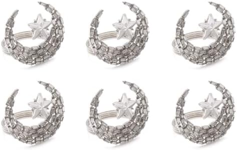 Allinlove salvetni prstenovi set 6, srebrni mjesec zvijezda držač salvetice prsten serviette salvena za