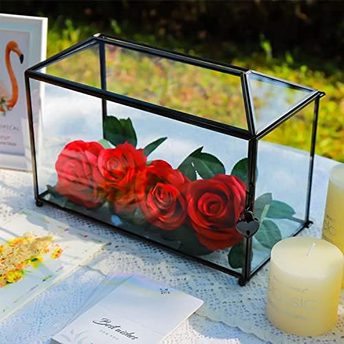 Staklena kutija za vjenčanje zlato sa utorom i srčanim zaključavanjem ručno rađene mesingane geometrijske