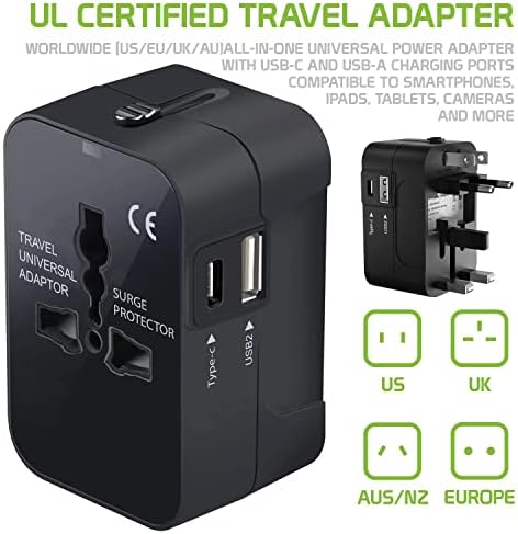 Putovanje USB Plus International adapter kompatibilan sa Motorolom Moto G6 za svjetsku energiju za 3 uređaja