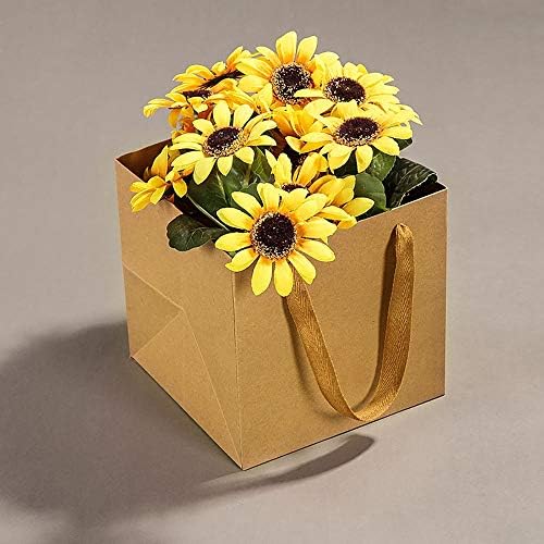 7,8 inča kvadratne smeđe Kraft papirne kese cvijeće poklon kese sa trakastim ručkama,pakovanje od 12 komada